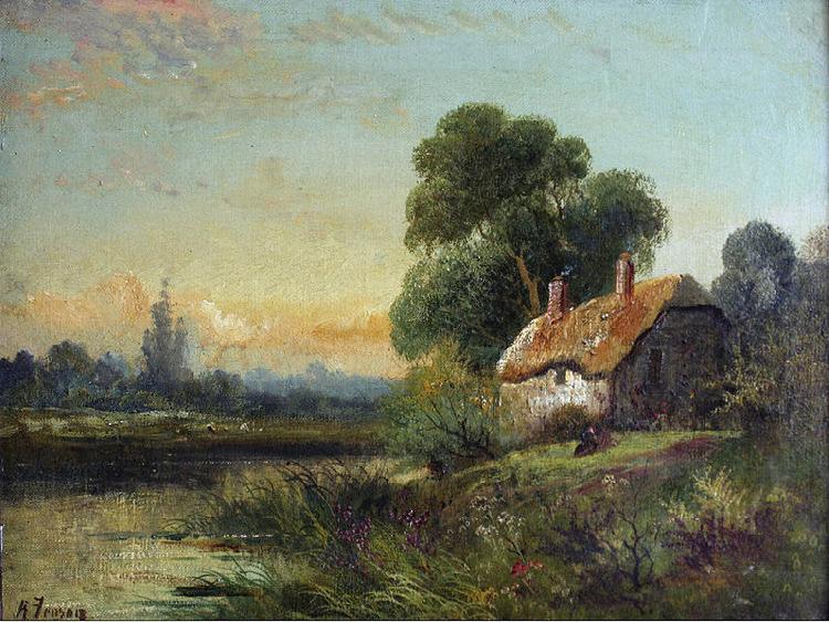 Robert Fenson View with a Cottage by a Stream Germany oil painting art